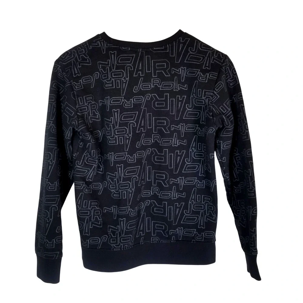 Boys Jordan All Over Print Long Sleeve Crewneck Sweatshirt Black‎ Gold Logo L